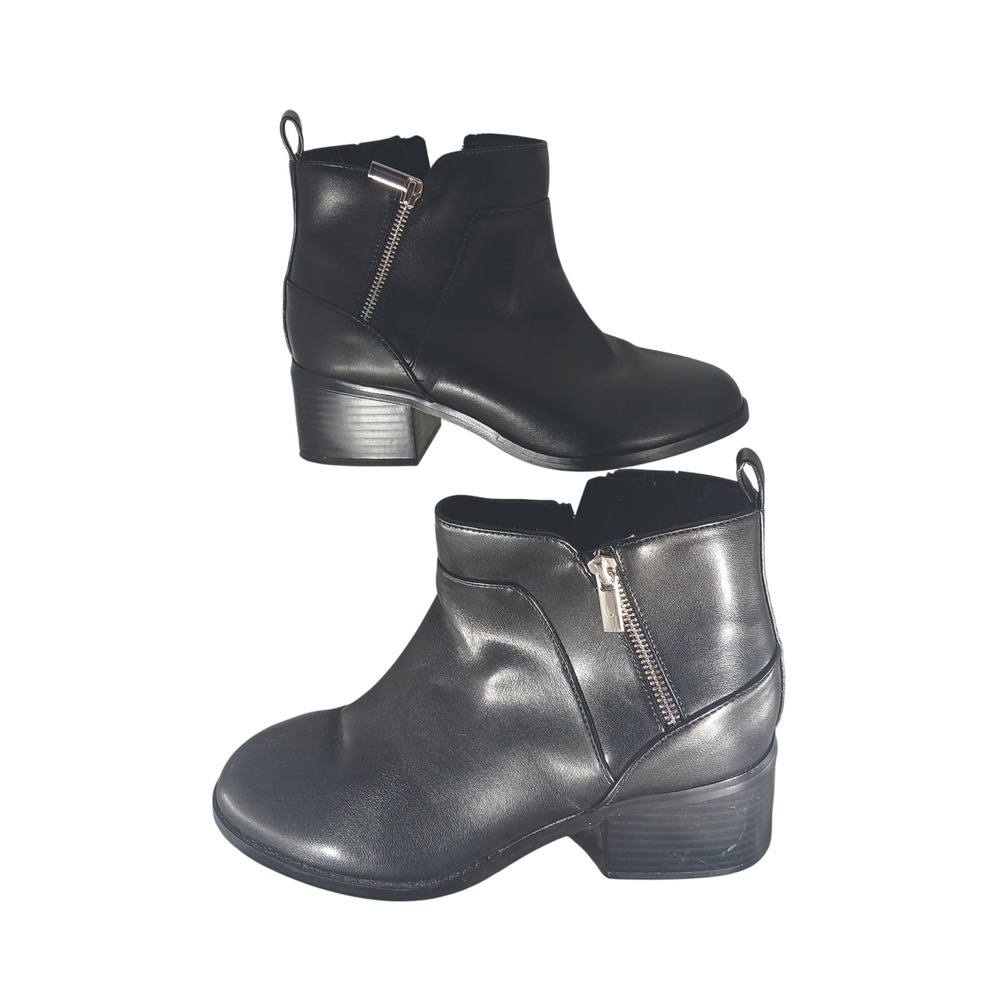 Lane Bryant Ankle Boots 9W Black Faux Leather Block Heel Side Zip Moto Booties
